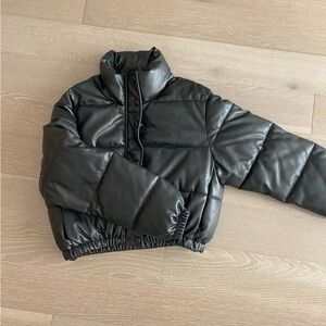ZARA Black Faux Leather Puffer Cropped Jacket